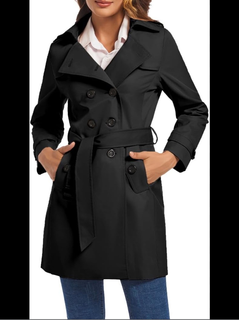 Michael Kors Black Double-Breasted Women's Trench Coat